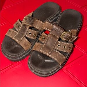 Y2K Sketchers Chunky Buckle Slip On Brown Sandals Platform